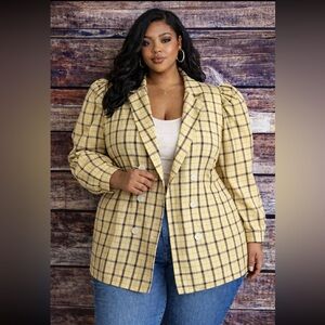 Shein curve gigot Sleeve Blazer 4XL plaid Clueless